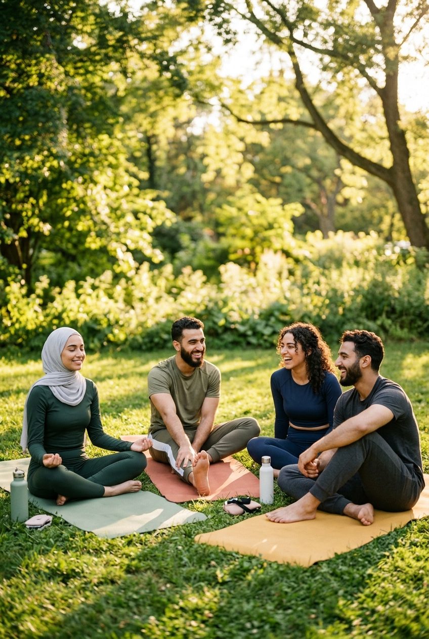 Community practicing mindfulness and fitness together